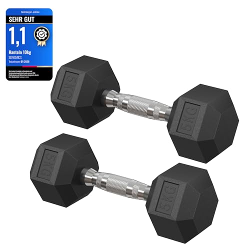 SONGMICS Hantelset, Hanteln 2er Set, Hexagon, Kurzhantel-Set, insgesamt 10 kg, für Workout, Fitnesstraining, Gewichtheben für Zuhause, Fitnessstudio, tintenschwarz SYL050B01