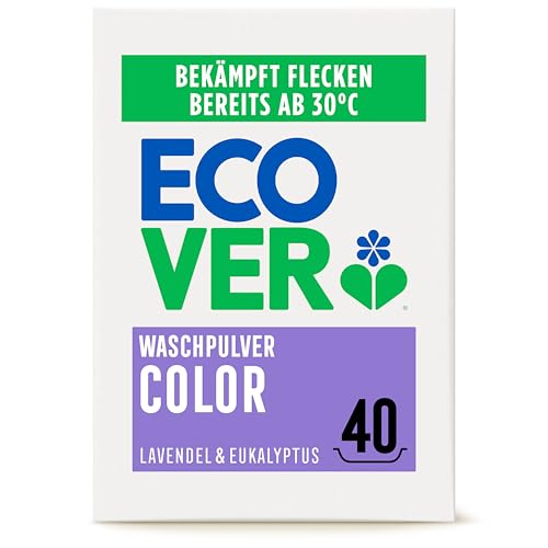 Ecover Color Waschpulver Konzentrat Lavendel (3 kg / 40 Waschladungen), Colorwaschmittel mit pflanzenbasierten Inhaltsstoffen, Waschmittel Pulver für natürlich reine Buntwäsche, 3 kg