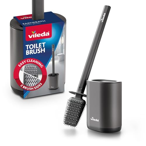 Vileda Silikon Toilettenbürste mit Flexkopf und Edelstahlgriff - WC Bürste mit 2-in-1 Reinigungszonen - Hygienisch geruchsgeschützt rostfrei schnell trocknend langlebig und sofort einsatzbereit