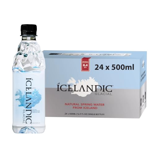 Icelandic Glacial Premium Natürliches Wasser 500ml Flaschen aus recyceltem PET x 24 pro Pack – Alkalisch/Niedriger pH-Wert, BPA-frei, Klimaneutral aus der isländischen Quelle. Geringer TDS-Gehalt.