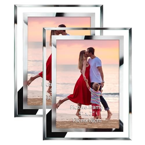 Giftgarden Bilderrahmen 13x18 cm Glas, Hochzeit Fotorahmen Silber für 18x13 Bilder, 2er Set Geburtstag Geschenk