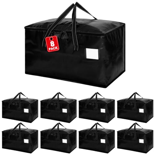 Dntorx 8 Stück 93L Aufbewahrungstasche Groß, Umzugstaschen Aufbewahrungsbox mit Deckel Faltbare Umzugskartons Reißverschluss Wasserfeste Tragetasche für Umzug Kleidung Bettwäsche Aufbewahrung, Schwarz