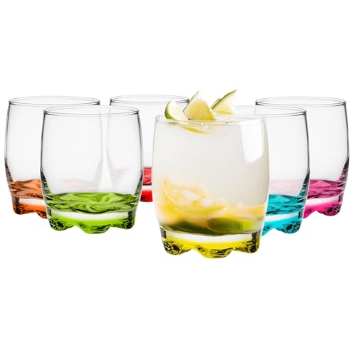 Glasmark KROSNO, 250ml, Set von 6, Trinkgläser mit farbigem Boden, Longdrinkgläser, Wassergläser, Saftgläse, Perfekt für Zuhause, Restaurants und Partys