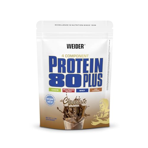 Weider - Protein 80 Plus - 4-Komponenten Protein Pulver - Hoher Proteingehalt mit 80% Eiweiß - Cremige Shakes mit Calcium & Vitamin B6 - 500g - Schoko