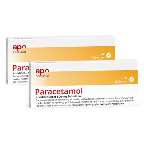 apodiscounter Paracetamol 500 mg Tabletten (2x 20 Stück) - Schmerzmittel & Fiebermittel - Schnell wirksam & gut verträglich - Kopfschmerzen, Zahnschmerzen & Erkältung