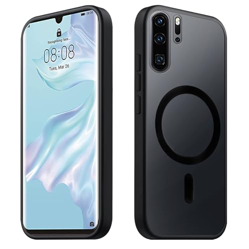 Tawarror Magnetische für Huawei P30 Pro Hülle, Kompatibel Mit Magsafe, Matt Transluzente Handyhüllefür P30 Pro PC Rückseite Kratzfest TPU Fallschutz Stoßfest Anti-Fingerabdruck Schutzhülle, Schwarz