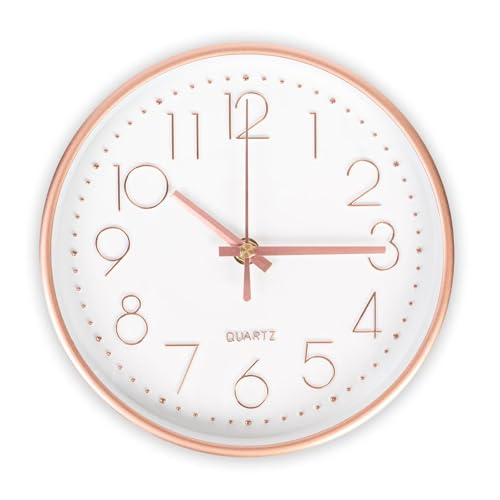 CIMOYBAI 20 cm Wanduhr, modern, leise, rund, Uhren und Uhren, leicht zu lesen, für Schlafzimmer, Wohnzimmer, Küche, Büro (Roségold)