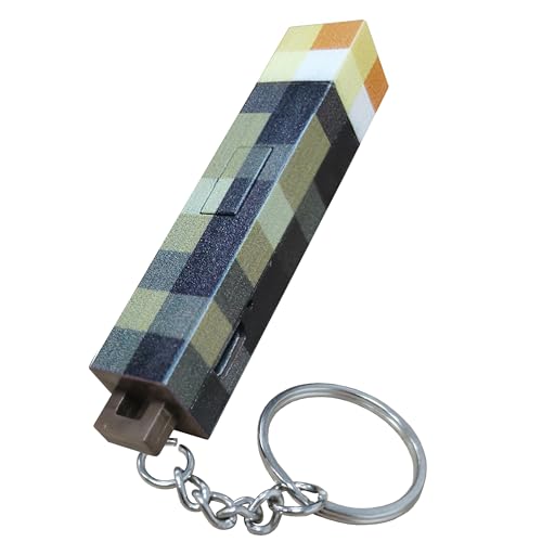 HLMNAKE Schlüsselanhänger Fackel Pixel mit Beleuchtung, Anhänger 6.5cm Spiel Model mit Kabel und Schlüsselringe, bei sich tragen Spielebegeisterter Schlüssel Rucksack Deko