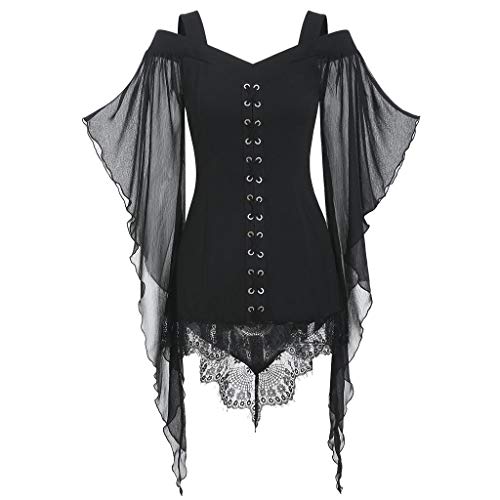 Gothic Oberteile Damen Fledermaus, Punk Kleidung Damen Mittelalter Bluse,Halloween Kostüm Damen Criss Vampir Hexe Tops Viktorian Korsett Schulterfreies Blusentops für Frauen Karneval Cosplay Party