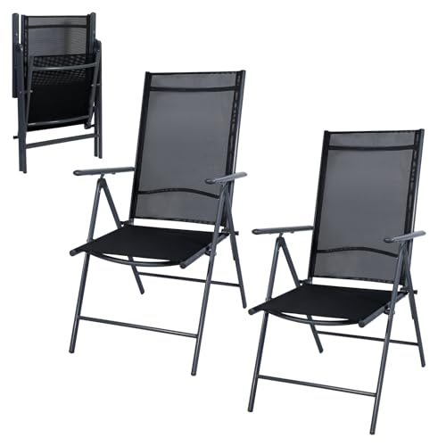 CCLIFE Gartenstühle 2er Set,Gartenstuhl Hochlehner Klappbar, Balkonstühle 7-Fach Verstellbar bis 150kg Dunkelgrau