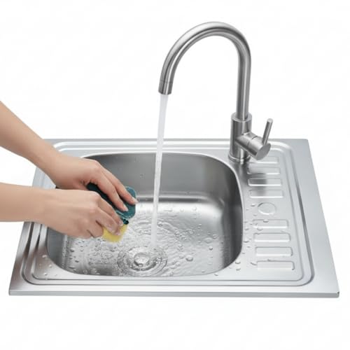 Mucola Edelstahl Küchenspüle 60x50 cm mit Abtropffläche rechts – Einbauspüle mit Rundbecken – Spülbecken Edelstahl satiniert inkl. Ablauf & Siphon