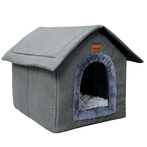 Whiwhi Hundehütte Hundehöhle mit Abnehmbarem Plüschkissen Katzenhöhle Haustierhaus Warmes Und Gemütliches Hundehaus Katzenhaus 45x40x45cm