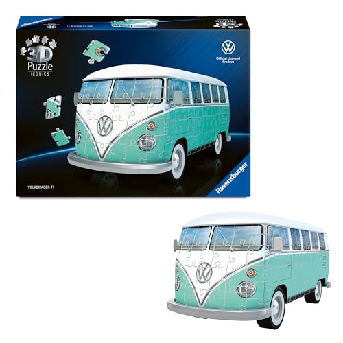 Ravensburger 3D Puzzle Iconics: 12008035 Volkswagen T1 - Eine echte Ikone der Automobilgeschichte. Der VW Bulli im Modell-Format