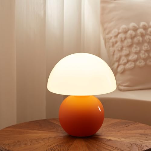 Dawnwake Pilz Nachttischlampe Tischlampe, Led Dimmbar Tischleuchte Deko Wohnzimmer, Schlafzimmer Tischlampen, Mushroom Bedside Table Lamp, Keramikbasis Glas Klein Nachtlampe (Orange)
