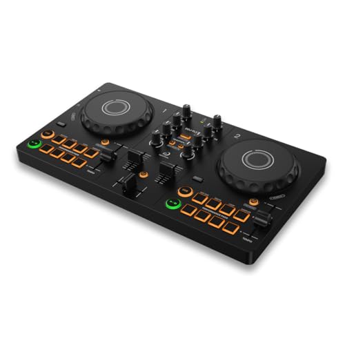 AlphaTheta/Pioneer DJ DDJ-FLX2 Einsteiger-DJ-Controller - Tragbarer USB-betriebener 2-Kanal-Controller mit professionellem Layout - Kompatibel mit Musik-Streaming-Diensten - Perfekt für neue DJs