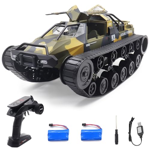 Mostop Ferngesteuerter Panzer 1/12 Maßstab Transport Militärfahrzeug Offroad Crawler, 2,4 GHz Ferngesteuerter Crawler Drift Tank mit 2 Batterien, 360° Drehbarer Drifting Army Gepanzerter Truck