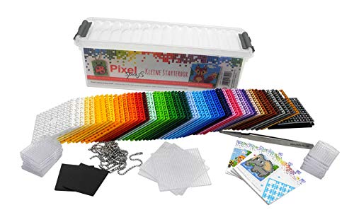 Pracht Creatives Hobby Pixel P60001-27501 kleine Starter Box, Bastelset mit 60 Pixelplatten, 4 Grundplatten, 12 Medaillons mit Kette und 4 Minivorlagenhefte, kinderleichtes Stecksystem