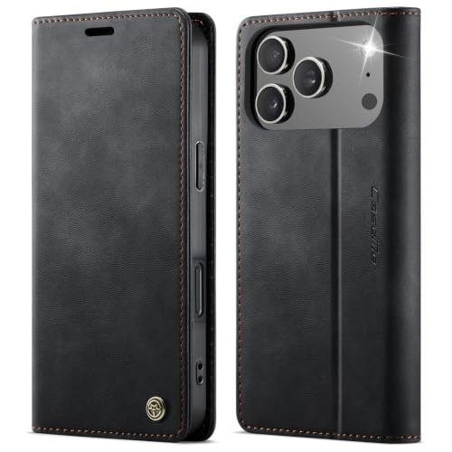 owlhold Handyhülle iPhone 18 Pro/iPhone 17 Pro hülle klapphülle Premium PU Leder,RFID Schutzhülle,Faltbare Ständer,Handytasche Kartenfach Standfunktion hülle für iPhone 18 Pro/iPhone 17 Pro -Schwarz