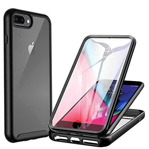 CENHUFO Hülle für iPhone 8 Plus/iPhone 7 Plus/iPhone 6S Plus /6 Plus, 360 Grad Handyhülle Schutzhülle mit Eingebautem Displayschutz Stoßfest Panzerhülle Bumper Full Cover Outdoor Case - Schwarz