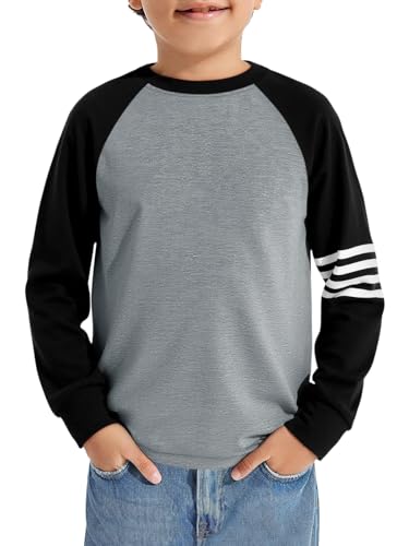 Haloumoning Jungen T-Shirt Langarm Farbblock Oberteile Kinder Lässige Rundhals Tops Herbst Mode Basic Tee Shirts 5-14 Jahre, Grau, 11-12 Jahre