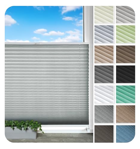 Rollmayer Plissee nach maß Plissee ohne Bohren, mit Klemmträger, 17 Farben, 3 Profilfarben,Höhe 50-149 cm, Breite: 25cm-120cm, Plisseerollo Klemmfix Faltrollo Sonnenschutz für Fenster