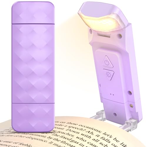 Mexllex Leselampe Buch Klemme,Wiederaufladbare USB Leselicht im Bett, 3 Farbtemperaturen und 5 Helligkeitsstufen, Nachtlicht für Bücherwürmer, lila