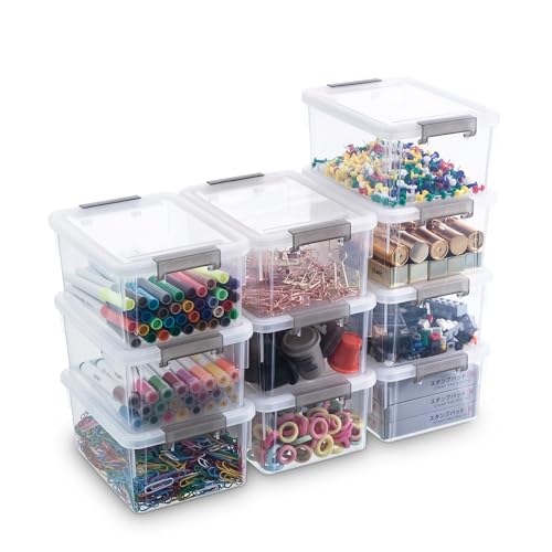 Kerhouze 10er-Pack Aufbewahrungsboxen mit Deckel, Kleine Boxen à 1.2 L, 17.5 x 13 x 8 cm, Ideal zur Aufbewahrung von Schrauben, Nägeln, Haarklammern, Gummibändern und Wattestäbchen