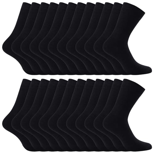 Fullluwaa 12 Paar Socken Herren Damen,Soft Baumwolle Herrensocken,Lange Arbeitssocken Schwarz