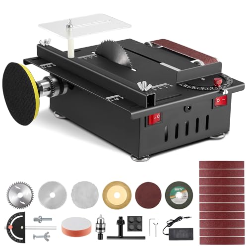 Mini Tischkreissäge & Bandschleifer,250W Minii kreissäge mit 0-90° Einstellbarer Schnittwinkel, Minie Desktop Elektrischer mit 4 Klingen, 30mm Sägeblatt von Handwerk DIY Handgemachtes Holz