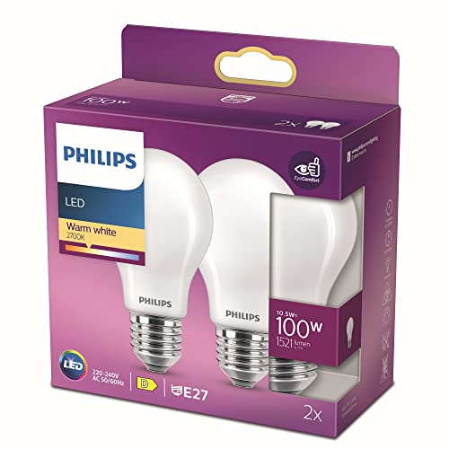 Philips LED Classic E27 Filament Lampen (100 W), matte LED Lampen mit warmweißem Licht, energiesparende LED Beleuchtung mit langer Nutzlebensdauer