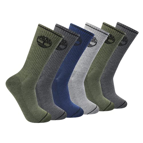 Timberland Herren Crew-Socken, Olive Heather (6er-Pack), Large