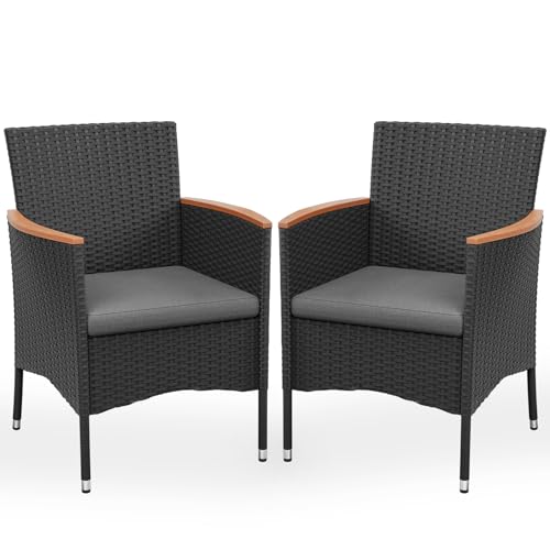 UDPATIO Gartenstühle 2er Set Rattan mit Kissen, Wetterfeste Gartenmöbel, Gartenstuhl Hochlehner für Balkon Terrasse, Outdoor Lounge Sessel, 60 * 59 * 85 cm, Schwarz