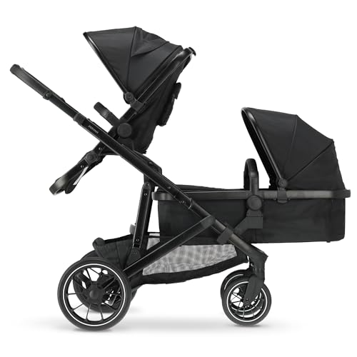 Deryan Evy V2 Kinderwagen für 2 Kinder - für Neugeborene, Kleinkinder im Vorschulalter - Baby Buggy bis 50kg - Baby Wagen - Reise Kinderwagen 2 in 1 Komplettset - Schwarz