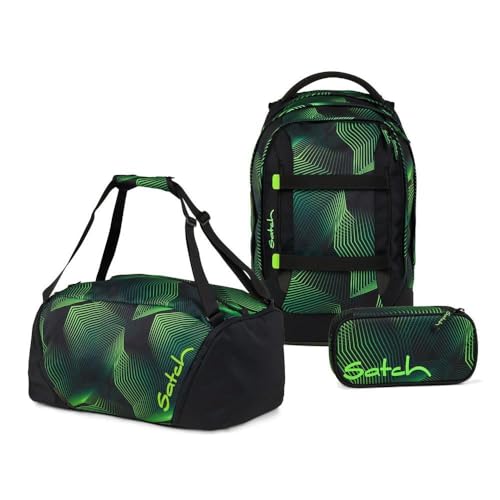 Satch Pack Schulrucksack Set 3tlg. inkl. Schlamperbox und Sporttasche (Seismic Green)