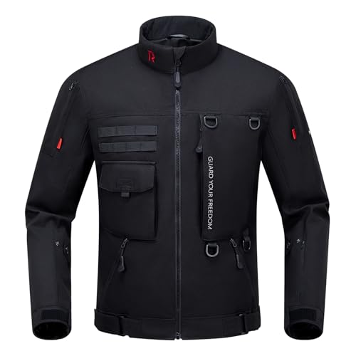 RIDEIRON Motorradjacke Herren Winter CE Class A mit Schulter- und Ellenbogenpolstern(CE-2),herausnehmbarem Innenfutter winddichtem Motorradschutz Schwarz-L