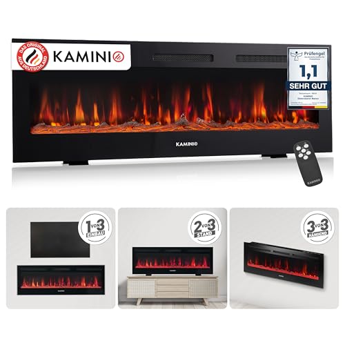 KAMINIO Elektrokamin Marlon - Elektrischer 3-in-1 Kamin mit Heizung, 3D-Flammeneffekt, 12 Flammenfarben, Fernbedienung (60 Zoll)