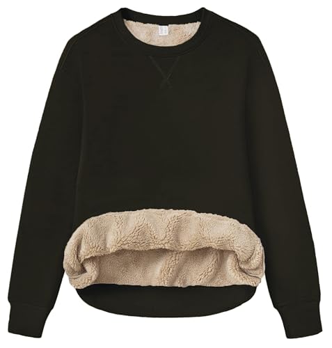 TACVASEN Damen Pullover Langarmshirt Sweatshirt Fleece Futter Langarm Baumwolle Rundhalsausschnitt Ohne Kapuze Warm Für Herbst Winter(Schwarz, S)