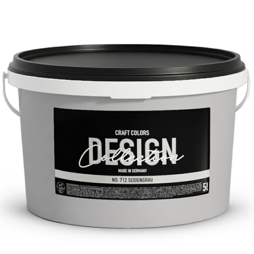 Craft Colors® 5L hochwertige Wandfarbe edelmatt, Kreidefarbe made in Germany, DESIGN Collection No. 712 seiden grau, hellgrau, lösemittelfrei, atmungsaktiv