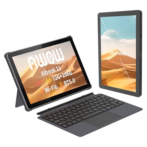 AWOW AIBOOK 11 10,1 Zoll 2-in-1 WI-11 Tablet PC mit Deutsch-Tastatur – 12GB LPDDR5 RAM, 256GB PCIE3.0 SSD,Alder Lake N95, Touchscreen, Dual-Band WiFi, USB-C, HDMI, 8MP Kamera