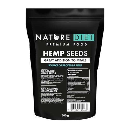 Nature Diet Hanfsamen | 500 g | Geschält | Reich an Protein & Ballaststoffen | Vegan, Glutenfrei & Laktosefrei | Ideal für Keto, Smoothies & Backen