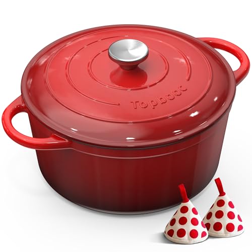 Gusseisen Topf Brotbackform, 26cm 5L Topbooc Dutch Oven Brot Backen, Rot