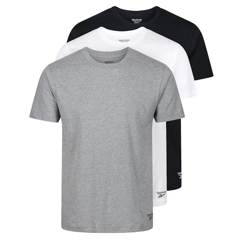 Reebok, Herren-T-Shirts mit Rundhalsausschnitt, Mehrfachpackung, Basic, Baumwollmischung, kurzärmlige T-Shirts mit klassischem Logo in Schwarz/Weiß/Grau – 3er-Packung