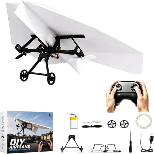RC Flugzeug Papierflieger Bausatz, 2.4Ghz Ferngesteuertes Flugzeug mit Gyro | Papierflieger Motor für Anfänger, RC Paper Airplane Spielzeug Geschenk Jahre Jugendliche Erwachsene