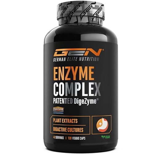 Enzym Komplex - Verdauungsenzyme mit patentierten DigeZyme®, Bromelain, Pepsin, Papain, Pflanzenextrakte & Milchsäurebakterien - Hochdosiert, vegan - 120 Kapseln