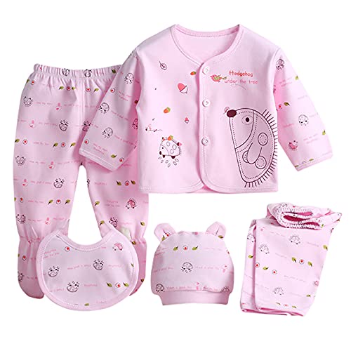 Baby Kleidung Set 5 tlg Mädchen Jungen Langarm Bekleidung Outfit Neugeborene Füßlingen Hose Body Strampler Mütze Neugeborenen Baby Set Strampelhose Unisex Kleidung 0-3 Monate (One Size)