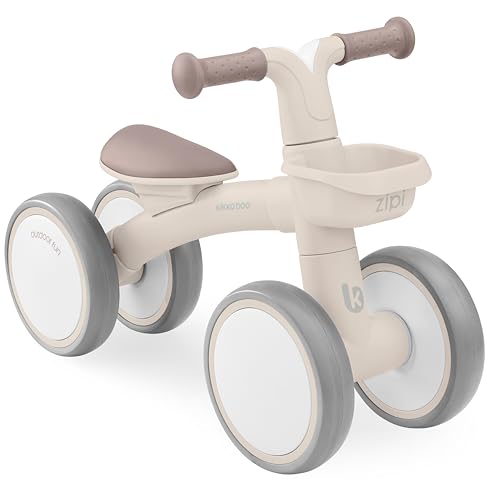 KikkaBoo Laufrad ab 1 Jahr ZIPI, Lauflernrad ohne Pedale mit Korb, Balance Bike, Einstellbar, Baby Erstes Fahrrad Spielzeug 12–24 Monate, Geschenk Junge Mädchen, Beige