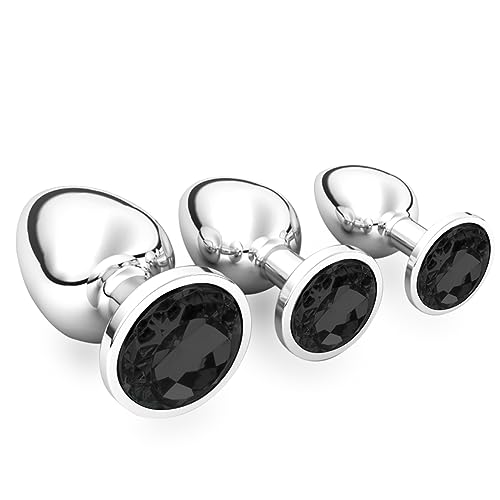 3 Stücke Klein Medium Groß Metall Analplug Set mit Kristall Diamant Sex Spielzeug,Buttplug Anal Butt Plug,für Frauen Männer Paare Anfanger für Frauen Männer Plug Metall Set (Schwarz)