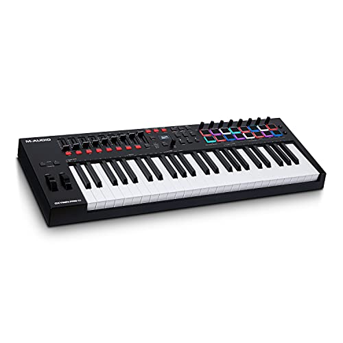 M-AUDIO Oxygen Pro 49 – 49-Tasten USB MIDI Keyboard Controller mit Beat Pads, MIDI-zuweisbaren Drehreglern, Tasten und Fadern und Native Instruments Soundpaket (NKS Integration)