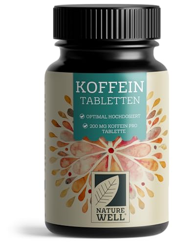 Koffeintabletten 365x - 200 mg Koffein pro Tablette - optimal hochdosiert - laborgeprüft mit Zertifikat - Vorratspack für 365 Tage - 100% vegan