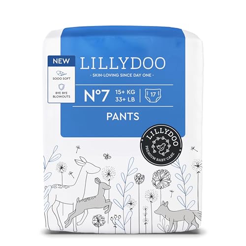 LILLYDOO Baby Windeln Pants - Größe 7 (15+ kg), 17 Höschenwindeln, Sicherer Auslaufschutz - Hautfreundlich, Weich & Ohne Lotionen für empfindliche Haut, Dermatologisch getestet